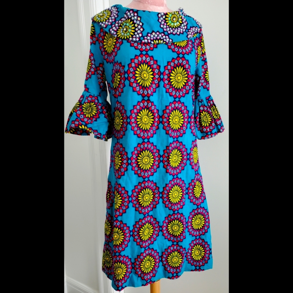 African Wax Resist Print Cotton‎ Dress Ophelia Crossland Size XS